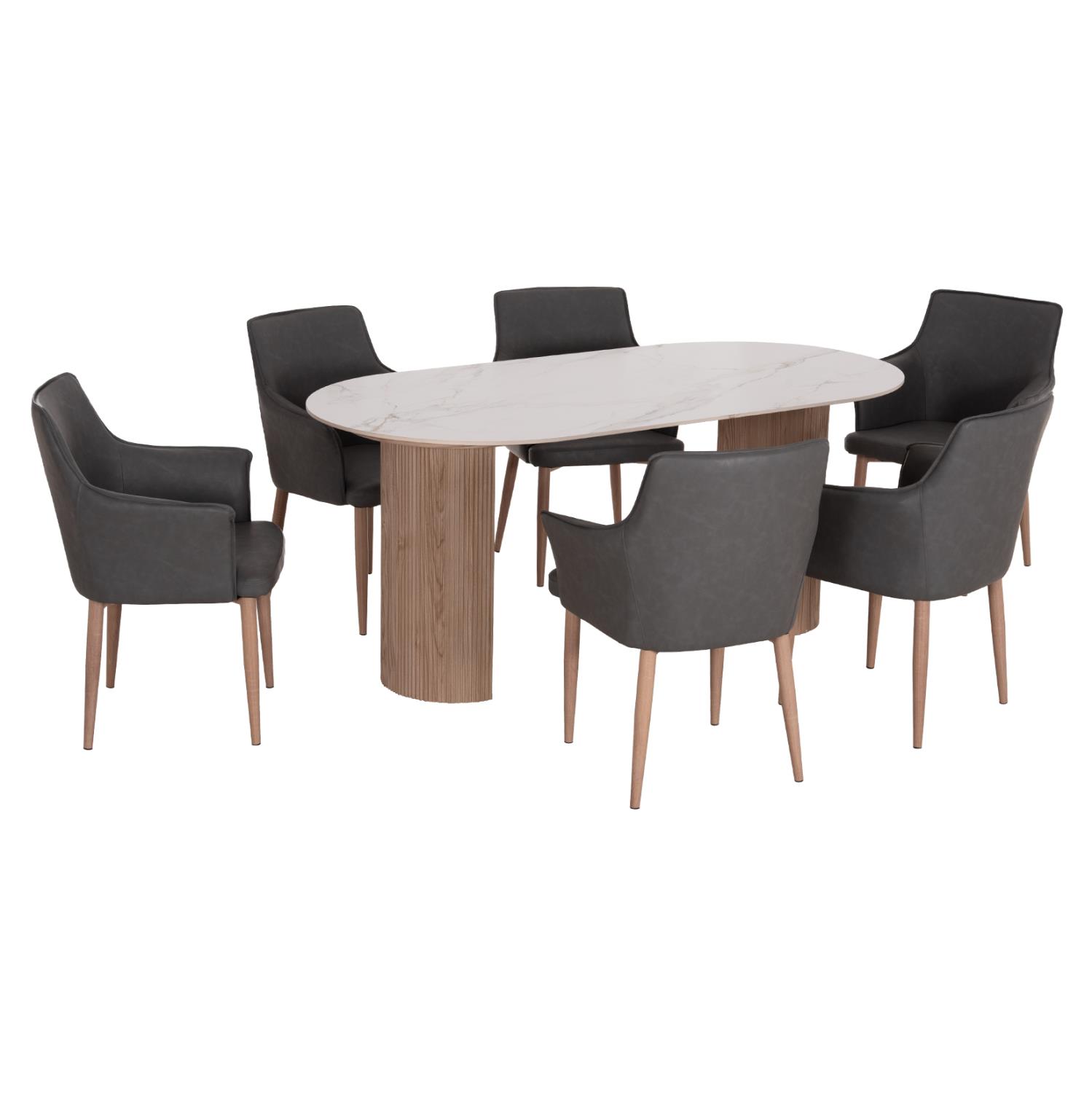 Σετ Τραπεζαρίας MELLOW C21360 7τεμ. Κεραμικό Top - Mdf πόδια & PU Γκρι - Μεταλλικά πόδια Σετ Τραπεζαρίας MELLOW C21360 7τεμ. Κεραμικό Top - Mdf πόδια & PU Γκρι - Μεταλλικά πόδια