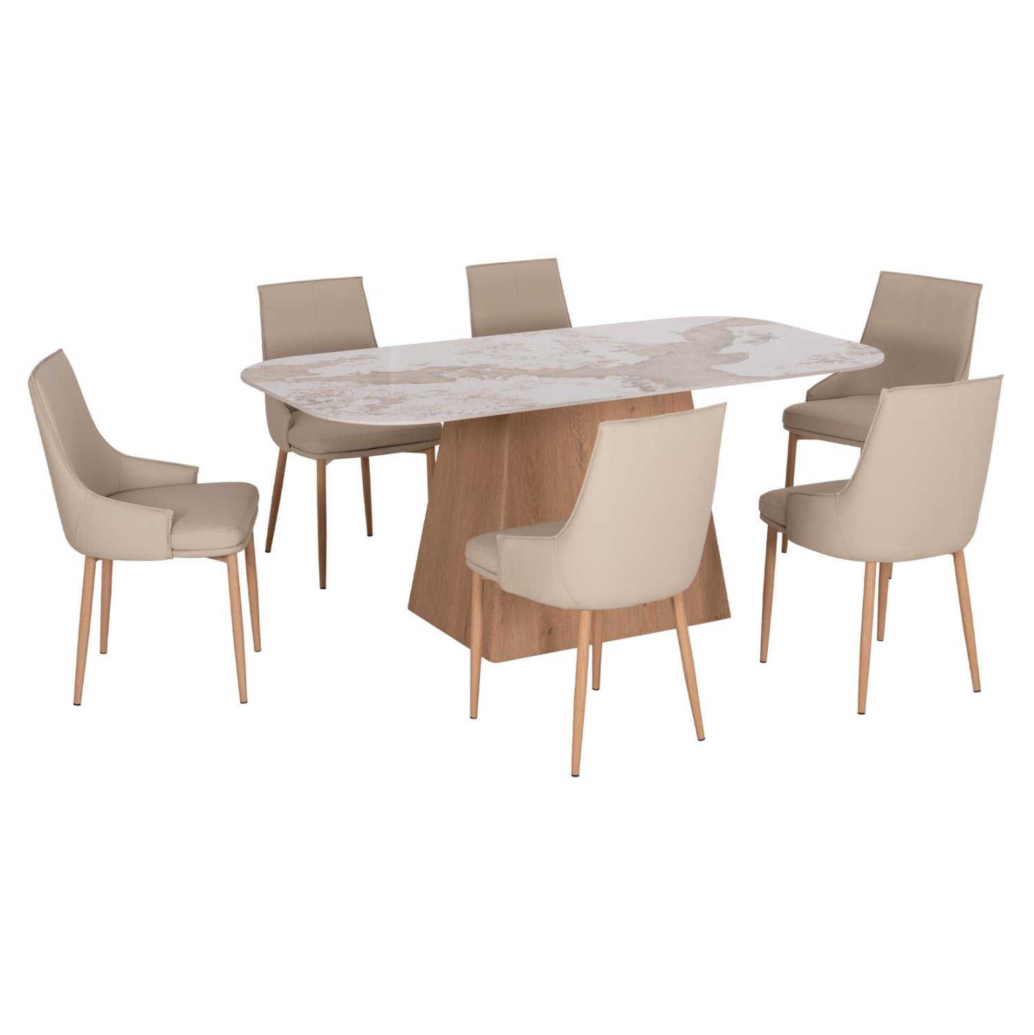 Σετ Τραπεζαρίας NORDU C21359 7τεμ. Κεραμικό Top - Mdf βάση & PU Κρεμ - Μεταλλικά πόδια Σετ Τραπεζαρίας NORDU C21359 7τεμ. Κεραμικό Top - Mdf βάση & PU Κρεμ - Μεταλλικά πόδια