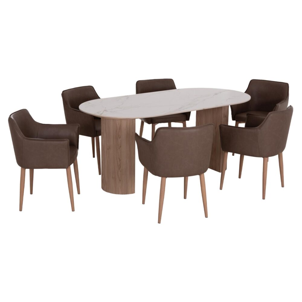 Σετ Τραπεζαρίας MELLOW C21361 7τεμ. Κεραμικό Top - Mdf πόδια & PU Καφέ - Μεταλλικά πόδια Σετ Τραπεζαρίας MELLOW C21361 7τεμ. Κεραμικό Top - Mdf πόδια & PU Καφέ - Μεταλλικά πόδια