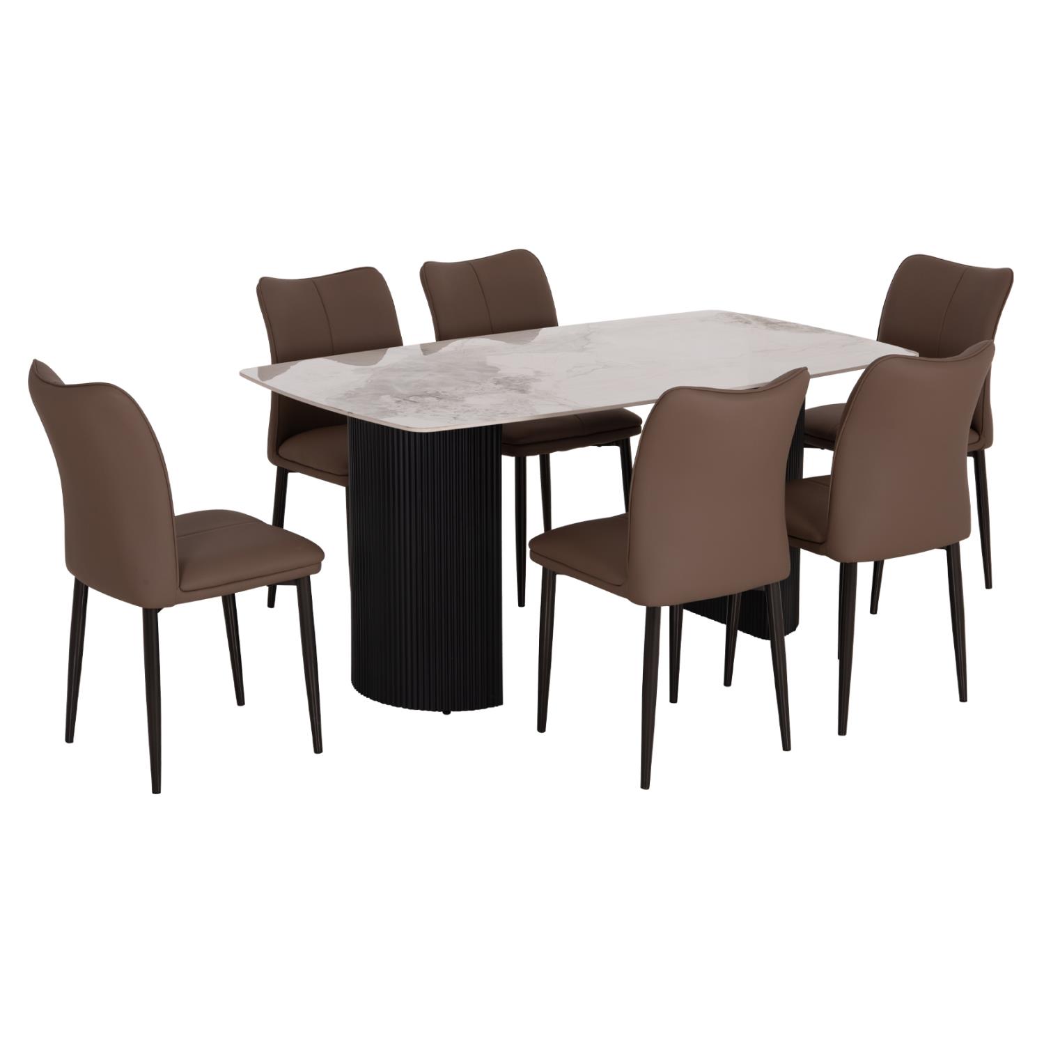 Σετ Τραπεζαρίας MINAO C21362 7τεμ. Κεραμικό Top - Mdf πόδια & PU Καφέ - Μεταλλικά πόδια Σετ Τραπεζαρίας MINAO C21362 7τεμ. Κεραμικό Top - Mdf πόδια & PU Καφέ - Μεταλλικά πόδια