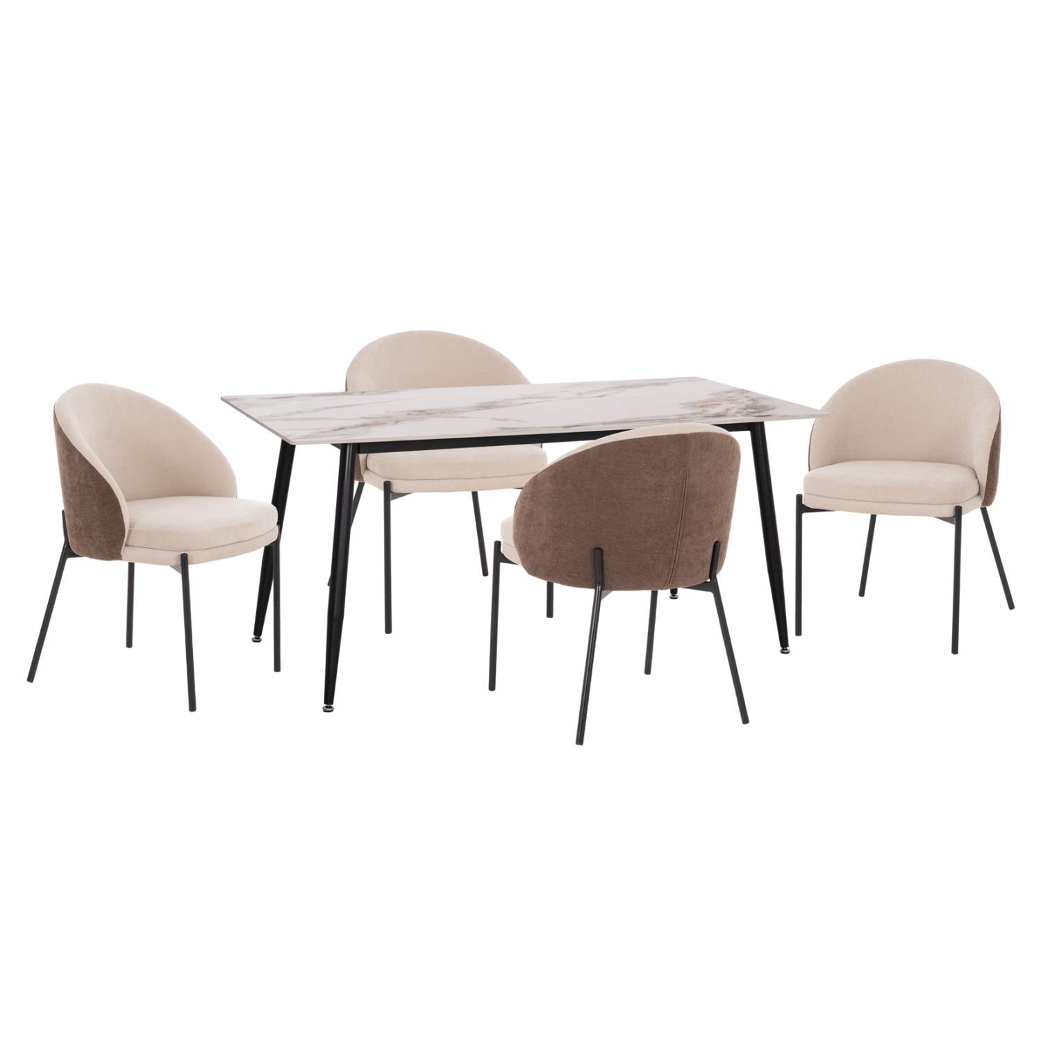 Σετ Τραπεζαρίας DETTON C10951.02 5τεμ. Κεραμικό Top - Μπεζ & Καφέ Ύφασμα - Μεταλλικά πόδια Σετ Τραπεζαρίας DETTON C10951.02 5τεμ. Κεραμικό Top - Μπεζ & Καφέ Ύφασμα - Μεταλλικά πόδια