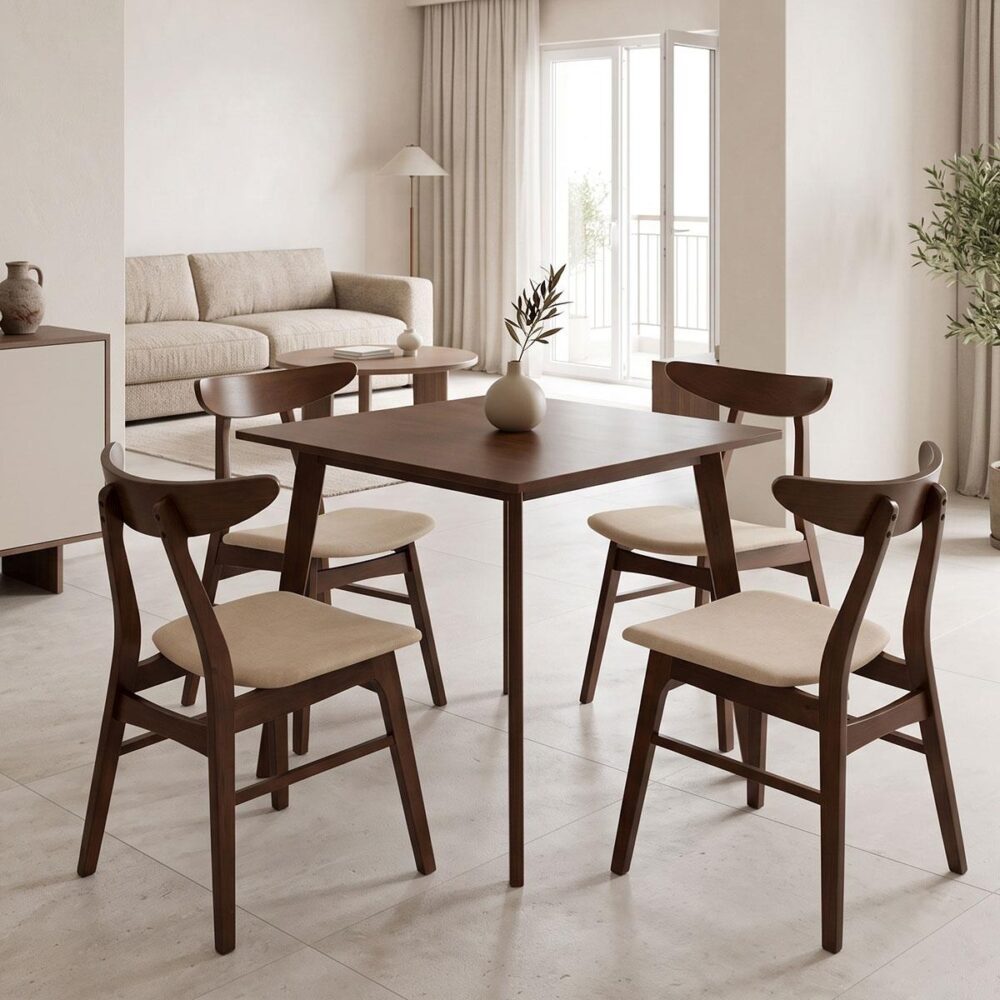 Tραπεζαρία Benson - Orlean σετ 5τμχ καρυδί - ύφασμα μπεζ 80x80x75εκ Tραπεζαρία Benson - Orlean σετ 5τμχ καρυδί - ύφασμα μπεζ 80x80x75εκ