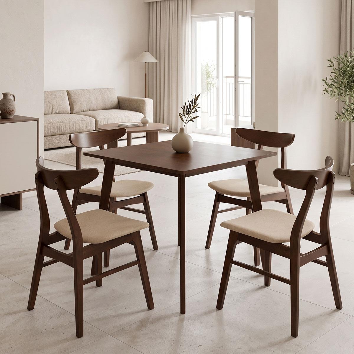 Tραπεζαρία Benson - Orlean σετ 5τμχ καρυδί - ύφασμα μπεζ 80x80x75εκ Tραπεζαρία Benson - Orlean σετ 5τμχ καρυδί - ύφασμα μπεζ 80x80x75εκ
