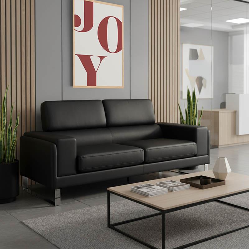 Καναπές Shea 3θέσιος pu μαύρο-inox 198x80x87εκ