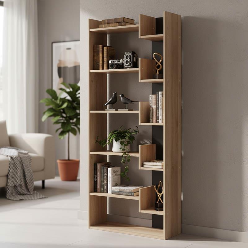 Βιβλιοθήκη Naya φυσικό-ανθρακί 72x30x182.5εκ