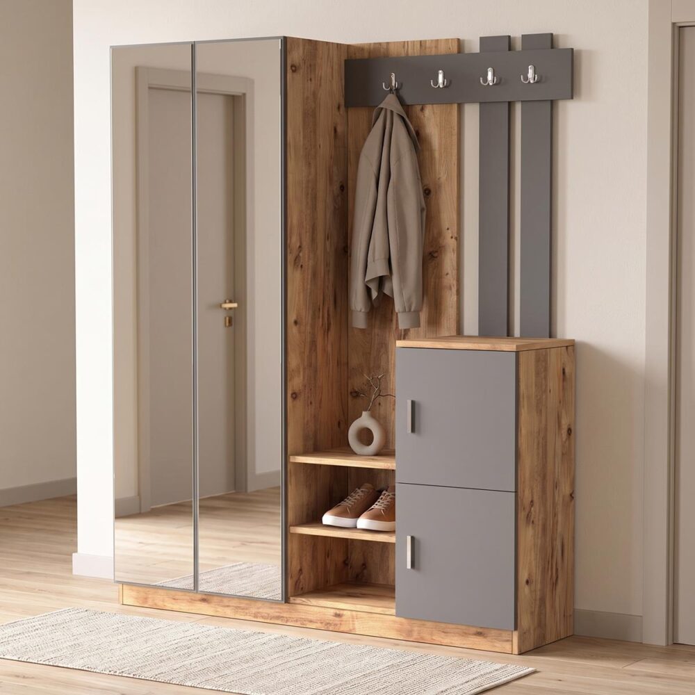 Έπιπλο εισόδου Doorse μελαμίνης ανθρακί-sonoma 147.5x35x180εκ Έπιπλο εισόδου Doorse μελαμίνης ανθρακί-sonoma 147.5x35x180εκ