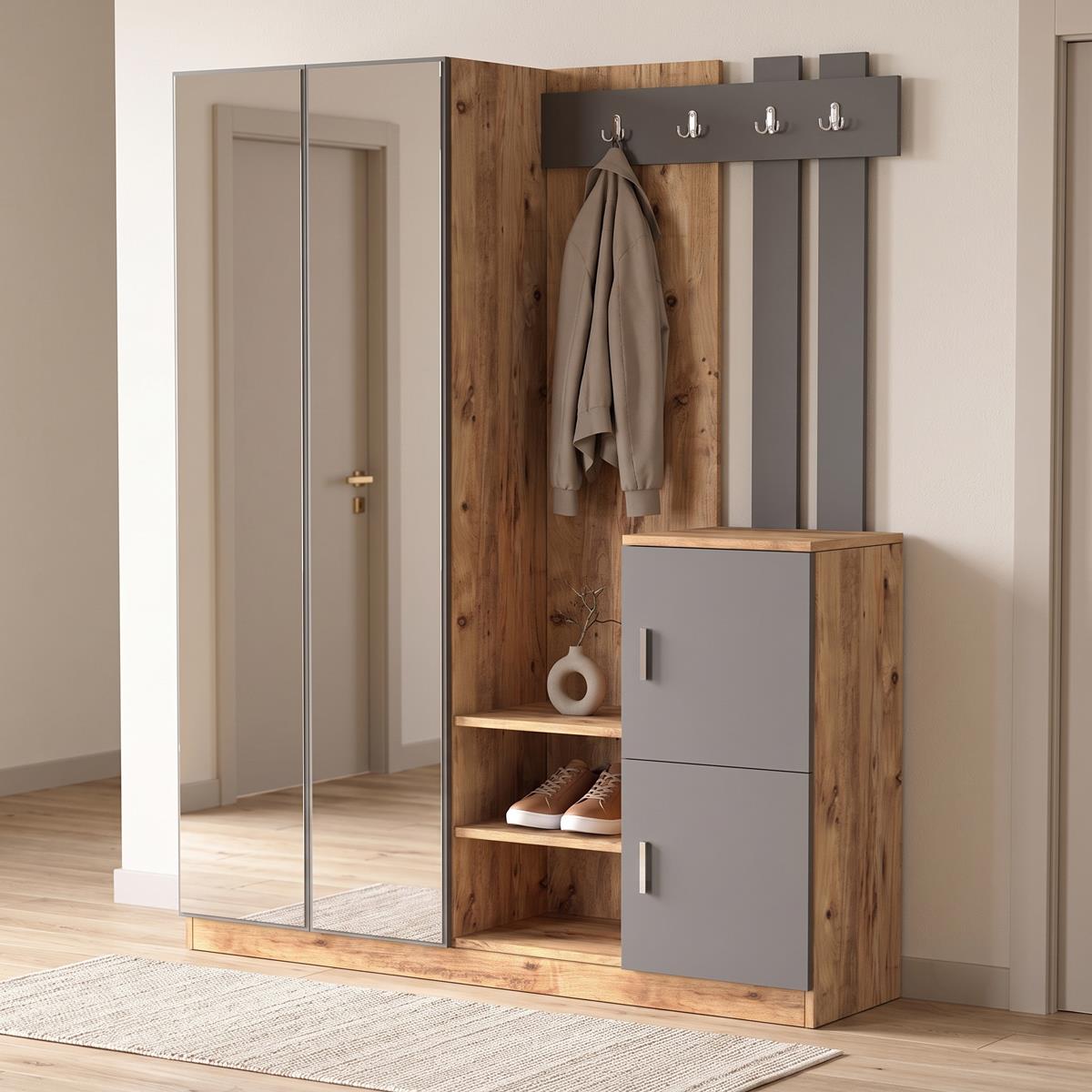 Έπιπλο εισόδου Doorse μελαμίνης ανθρακί-sonoma 147.5x35x180εκ Έπιπλο εισόδου Doorse μελαμίνης ανθρακί-sonoma 147.5x35x180εκ