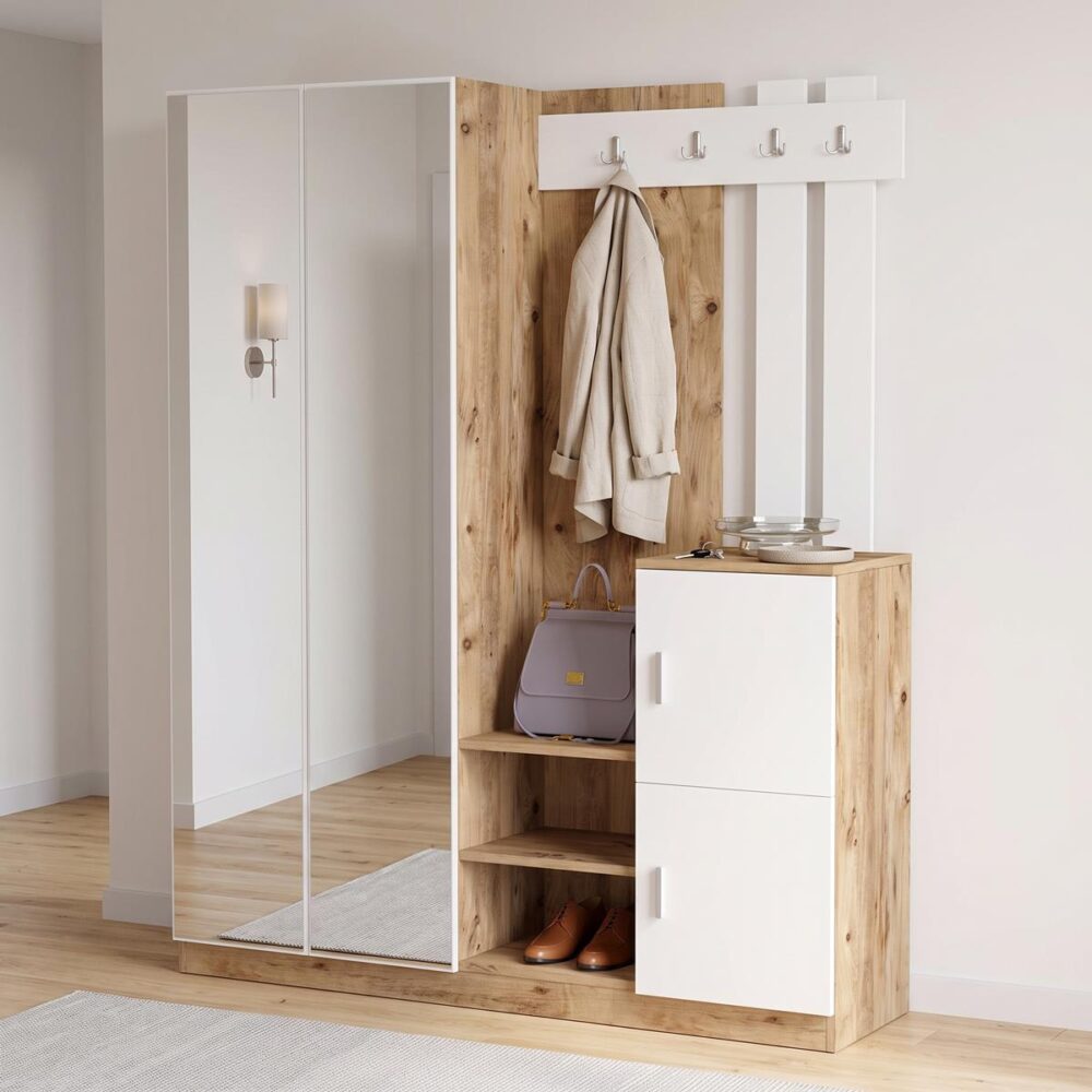 Έπιπλο εισόδου Doorse μελαμίνης λευκό-sonoma 147.5x35x180εκ Έπιπλο εισόδου Doorse μελαμίνης λευκό-sonoma 147.5x35x180εκ