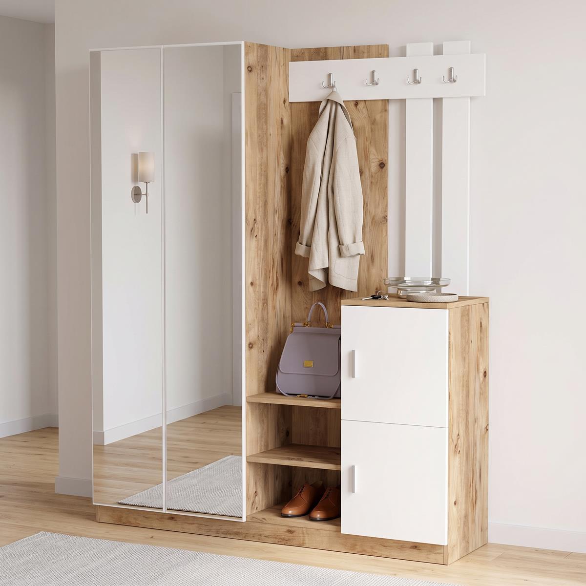 Έπιπλο εισόδου Doorse μελαμίνης λευκό-sonoma 147.5x35x180εκ Έπιπλο εισόδου Doorse μελαμίνης λευκό-sonoma 147.5x35x180εκ