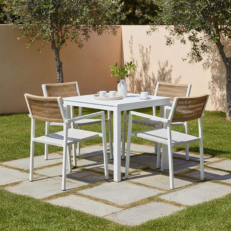 Σετ Τραπεζαρία Savor-Kliton 5τεμ λευκό αλουμίνιο και rattan σε φυσικό χρώμα 80x80x74εκ Σετ Τραπεζαρία Savor-Kliton 5τεμ λευκό αλουμίνιο και rattan σε φυσικό χρώμα 80x80x74εκ