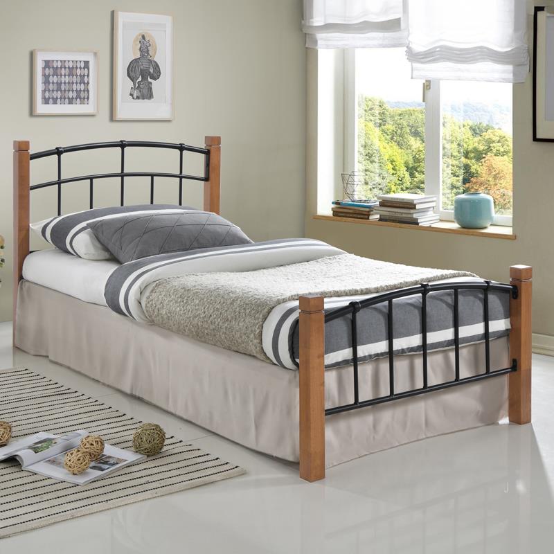 Κρεβάτι μονό Mandy καρυδί rubberwood-μαύρο μέταλλο 90x190εκ Κρεβάτι μονό Mandy καρυδί rubberwood-μαύρο μέταλλο 90x190εκ