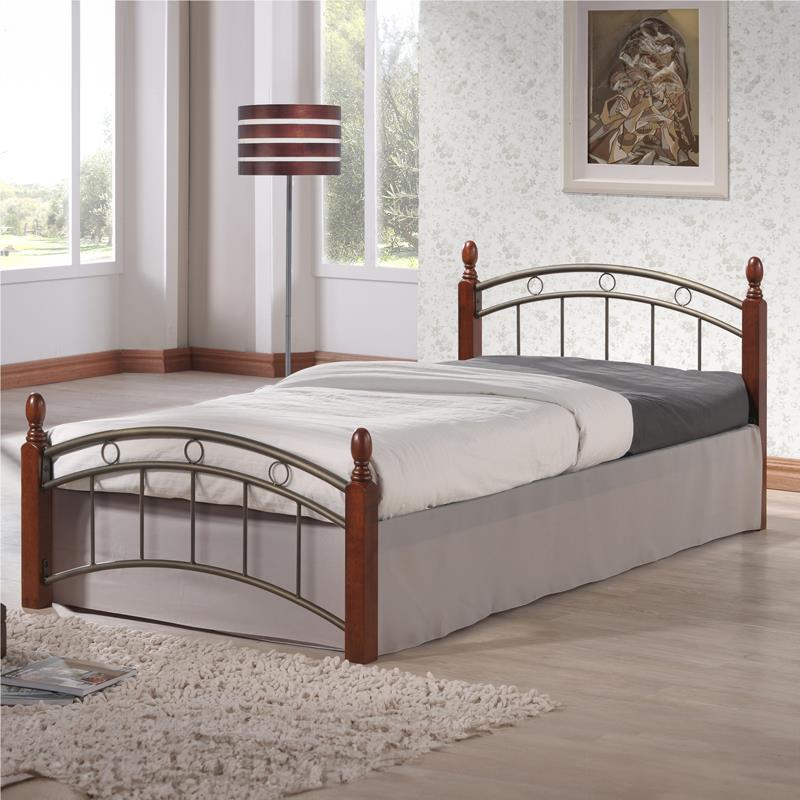 Κρεβάτι μονό Clarive καρυδί rubberwood-μαύρο μέταλλο 90x190εκ Κρεβάτι μονό Clarive καρυδί rubberwood-μαύρο μέταλλο 90x190εκ