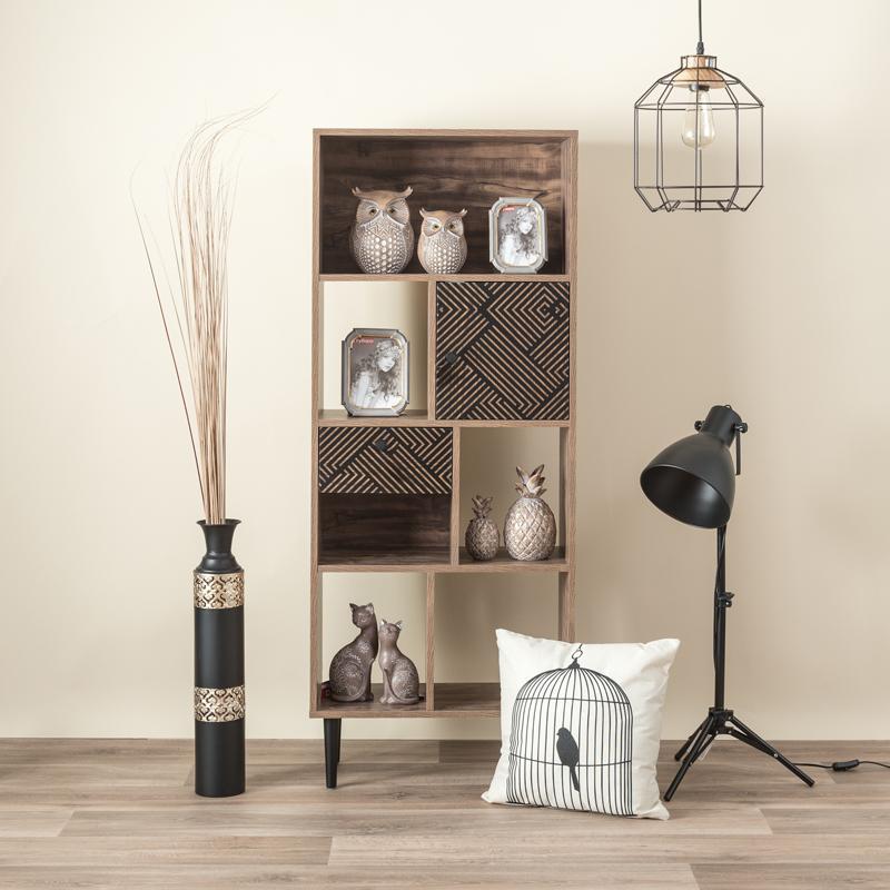 Βιβλιοθήκη Home Fylliana Μαύρο - Γκρί Δρύς 60x29.5x150 εκ.