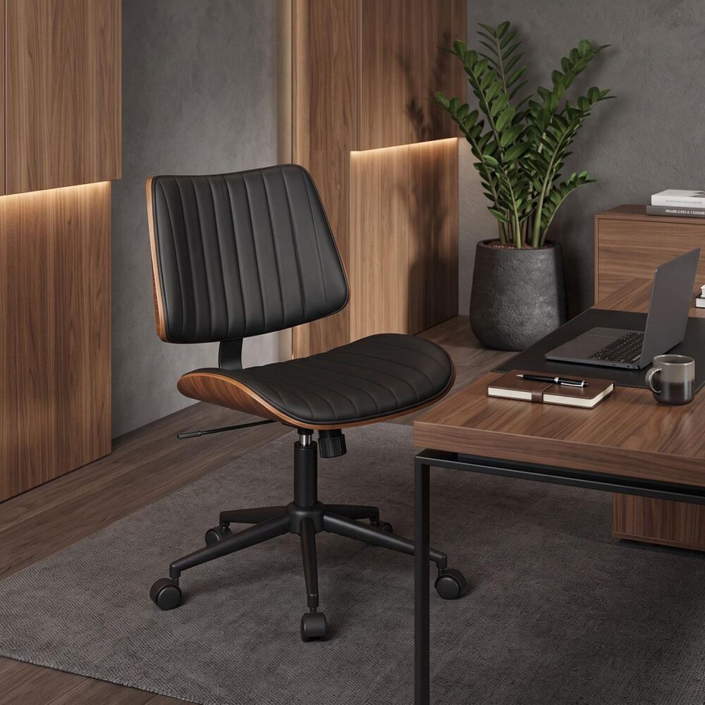 Καρέκλα γραφείου εργασίας Amani μαύρο pu-καρυδί plywood 52x54x90.5εκ Καρέκλα γραφείου εργασίας Amani μαύρο pu-καρυδί plywood 52x54x90.5εκ