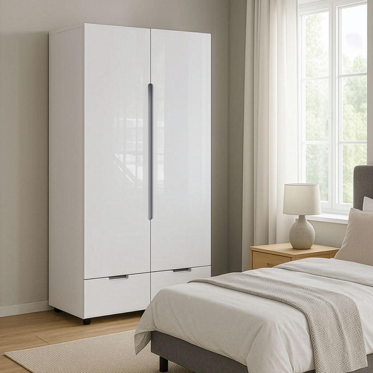 Ντουλάπα δίφυλλη Afina mdf-μελαμίνη σε λευκή glossy απόχρωση 100x57x213εκ Ντουλάπα δίφυλλη Afina mdf-μελαμίνη σε λευκή glossy απόχρωση 100x57x213εκ