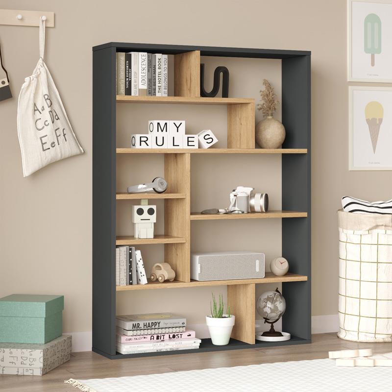 Βιβλιοθήκη Decora φυσικό - ανθρακί 90x22x123,6 εκ.