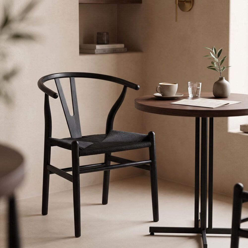 Καρέκλα Wishbone rubberwood-σχοινί σε μαύρη απόχρωση 60x51x80εκ Καρέκλα Wishbone rubberwood-σχοινί σε μαύρη απόχρωση 60x51x80εκ
