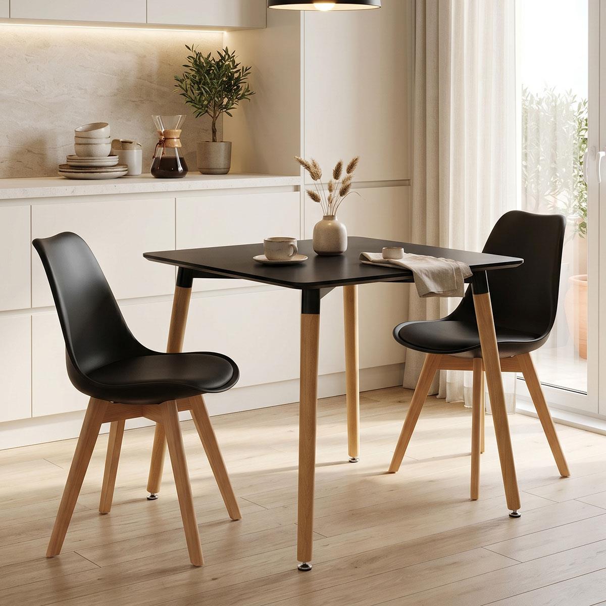 Τραπέζι Natali MDF μαύρο-πόδια φυσικό 80x80x76εκ Τραπέζι Natali MDF μαύρο-πόδια φυσικό 80x80x76εκ