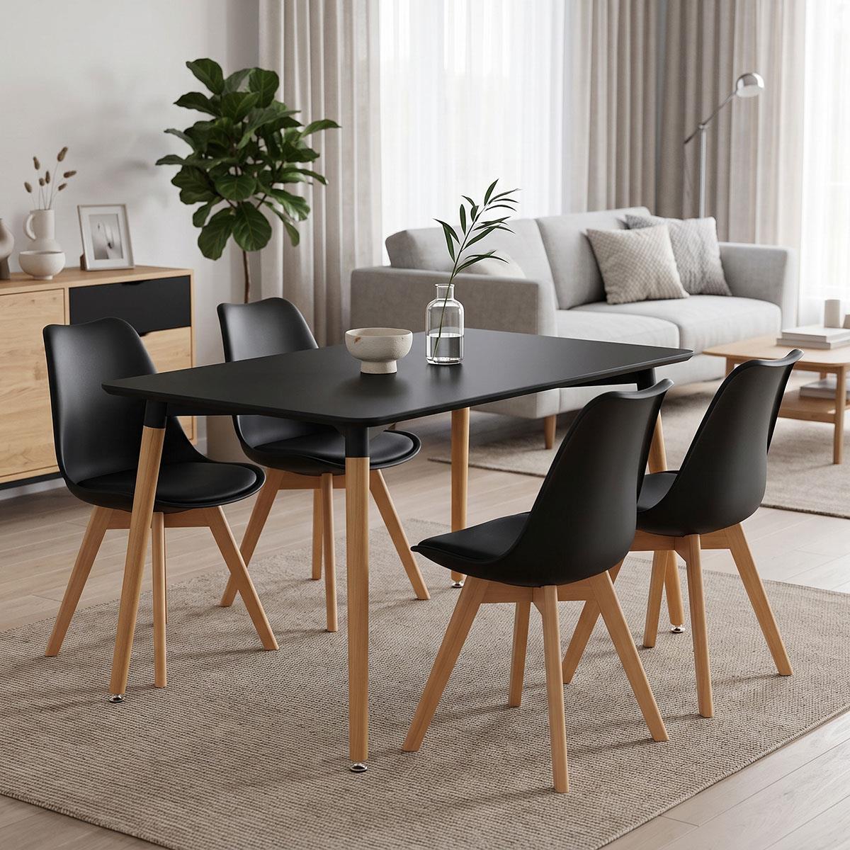 Τραπέζι Natali MDF μαύρο-πόδια φυσικό 120x80x76εκ Τραπέζι Natali MDF μαύρο-πόδια φυσικό 120x80x76εκ