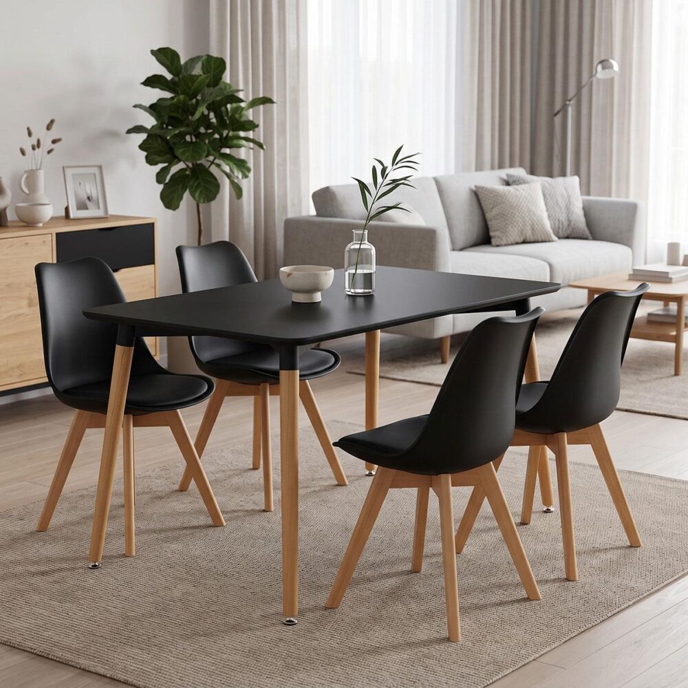 Τραπέζι Natali MDF μαύρο-πόδια φυσικό 120x80x76εκ Τραπέζι Natali MDF μαύρο-πόδια φυσικό 120x80x76εκ