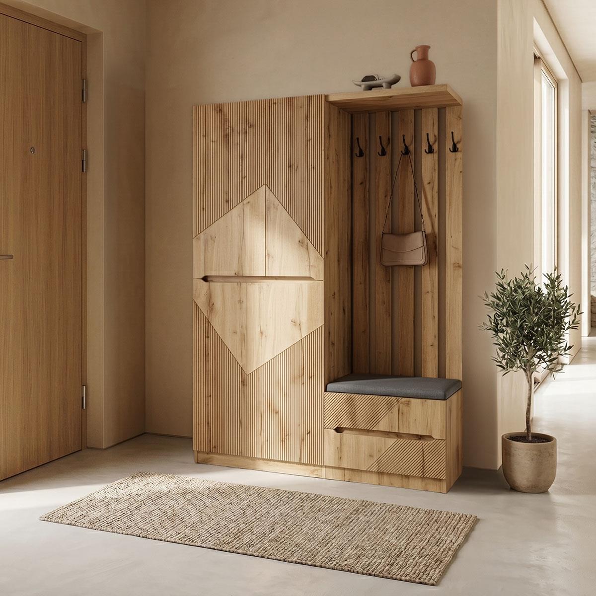 Έπιπλο εισόδου Zomie σε oak απόχρωση 131x41.5x180.4εκ Έπιπλο εισόδου Zomie σε oak απόχρωση 131x41.5x180.4εκ