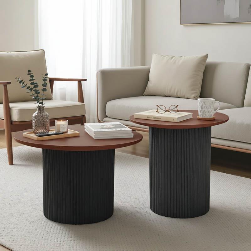 Tραπέζια σαλονιού Dovel mdf σετ 2τεμ. καρυδί-μαύρο μέταλλο Tραπέζια σαλονιού Dovel mdf σετ 2τεμ. καρυδί-μαύρο μέταλλο