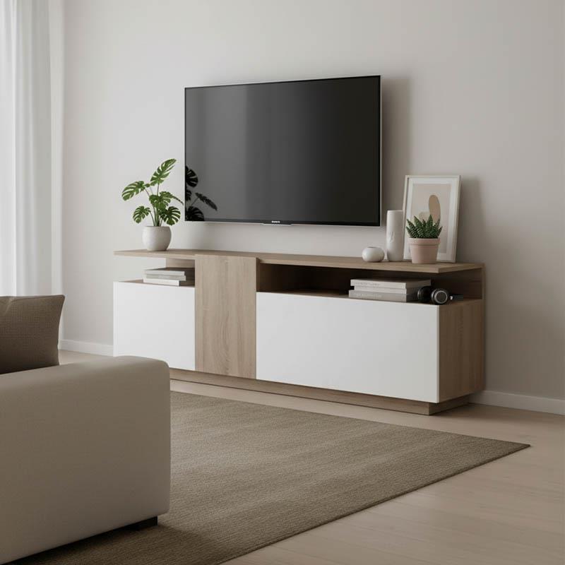 Έπιπλο τηλεόρασης Vendora σε sonoma - λευκή απόχρωση 150x29.5x46.3εκ.