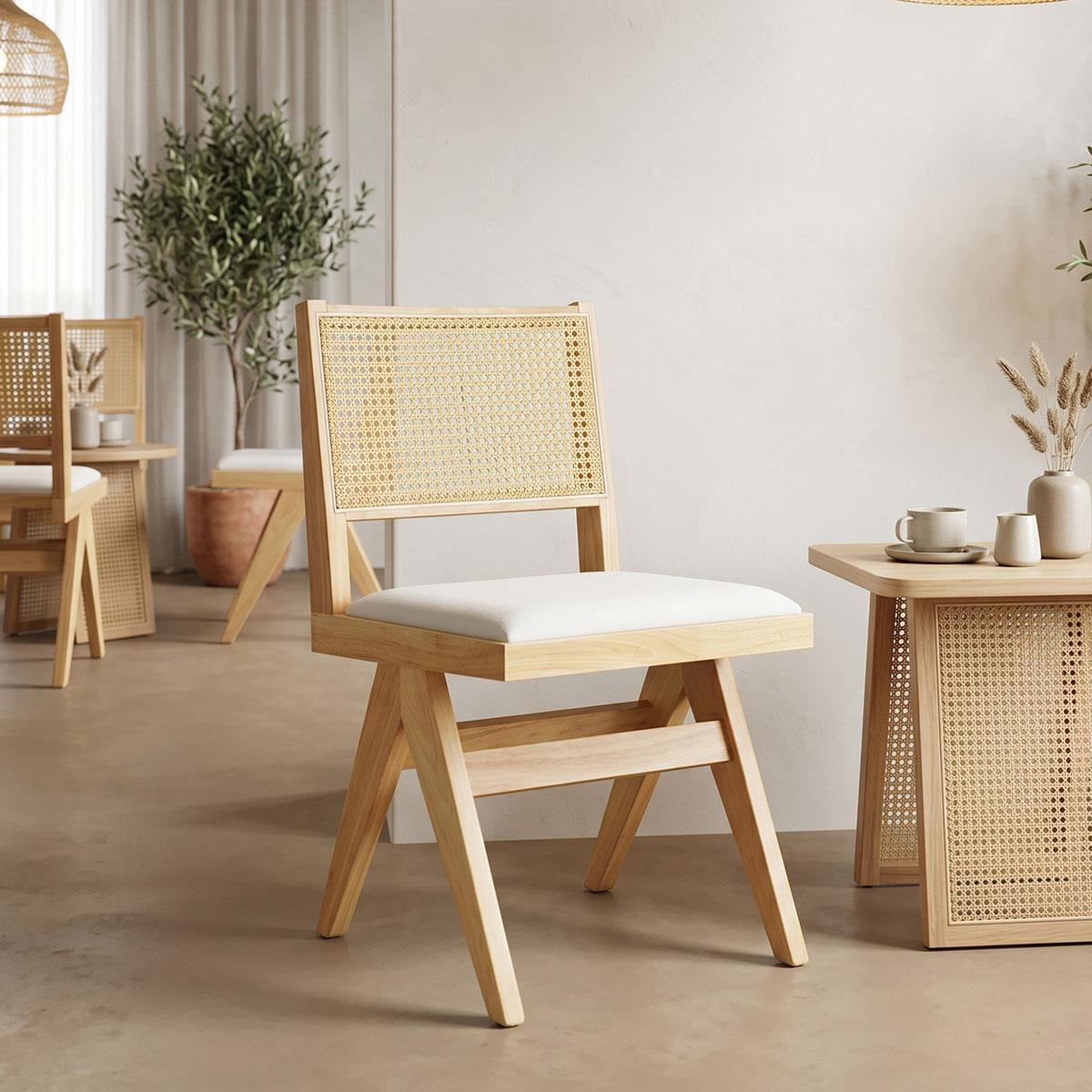 Καρέκλα Winslow rubberwood σε φυσική απόχρωση-ύφασμα λευκό 46x58x80εκ