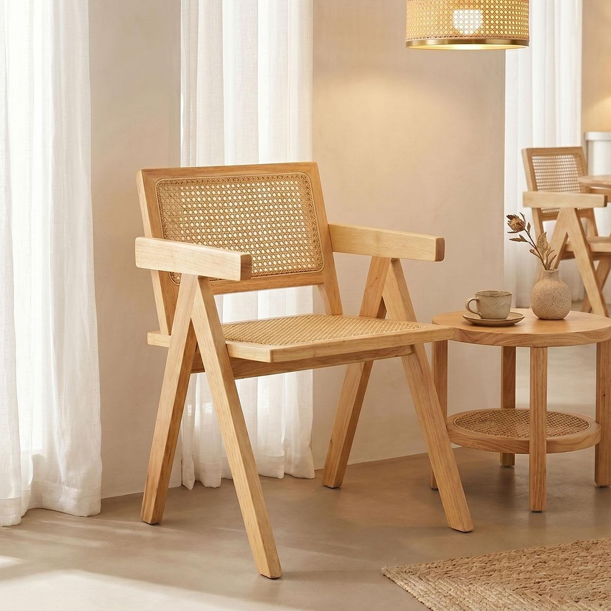 Καρέκλα - Πολυθρόνα Winslow rubberwood-rattan σε φυσική απόχρωση 51x54x80εκ Καρέκλα - Πολυθρόνα Winslow rubberwood-rattan σε φυσική απόχρωση 51x54x80εκ