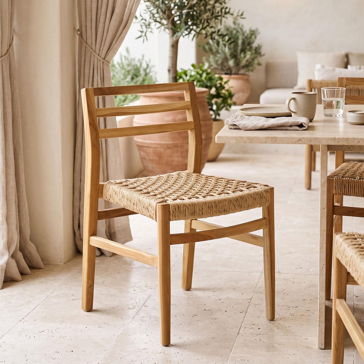 Καρέκλα Tuga σκελετός teak ξύλο-pe σχοινί σε φυσική απόχρωση 50x58x86εκ
