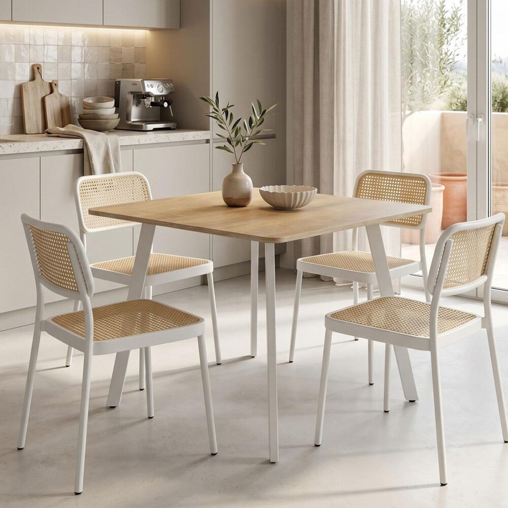 Τραπέζι Squaro sonoma mdf με λευκά μεταλλικά πόδια 80x80x75εκ