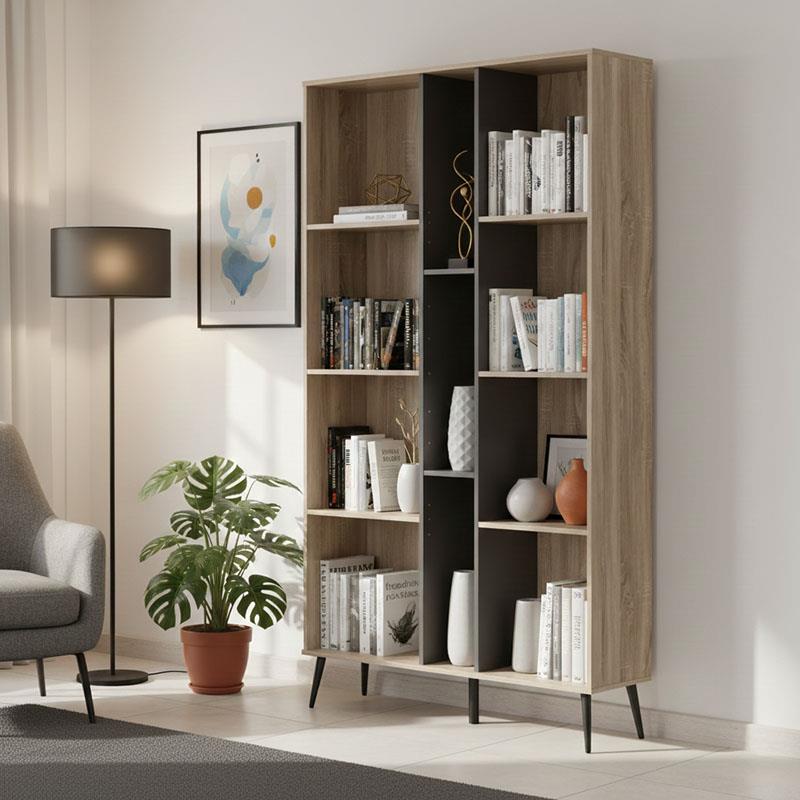 Βιβλιοθήκη Zezan σε sonoma-ανθρακί απόχρωση 114x30x200.5εκ Βιβλιοθήκη Zezan σε sonoma-ανθρακί απόχρωση 114x30x200.5εκ
