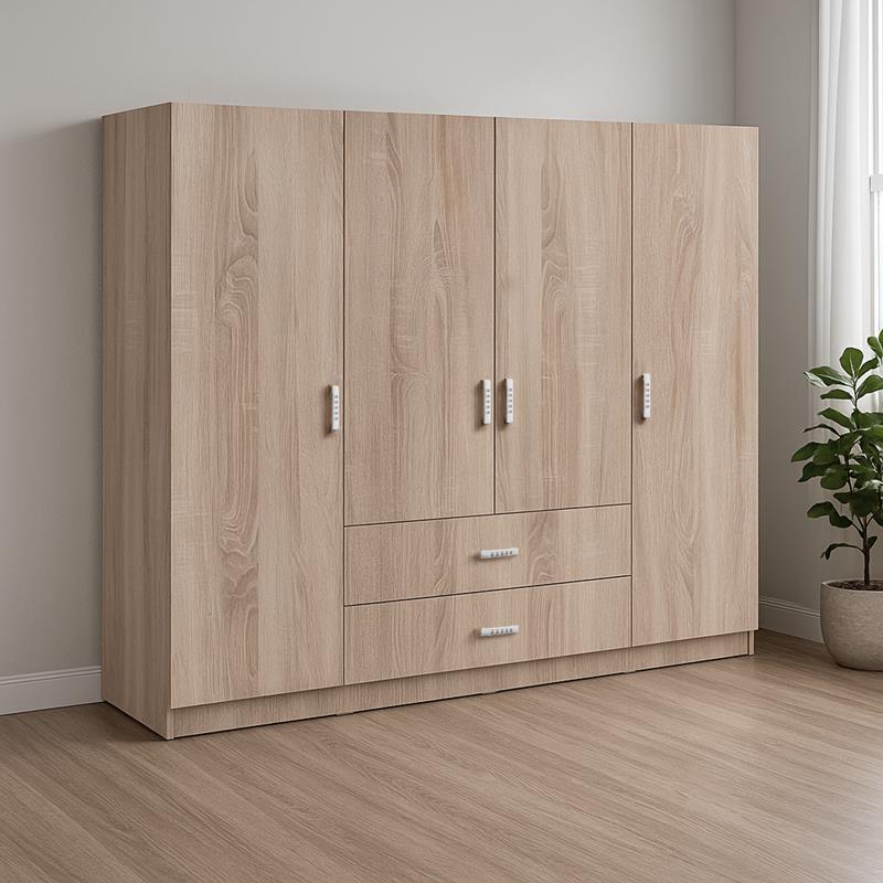 Ντουλάπα τετράφυλλη Royal με συρτάρια Sonoma 200x58x177εκ