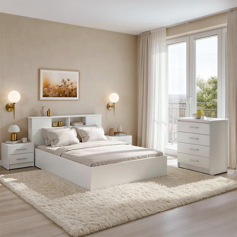 Σετ Κρεβατοκάμαρας Olympus White με Κρεβάτι 140x200εκ Σετ 4τεμ Σετ Κρεβατοκάμαρας Olympus White με Κρεβάτι 140x200εκ Σετ 4τεμ
