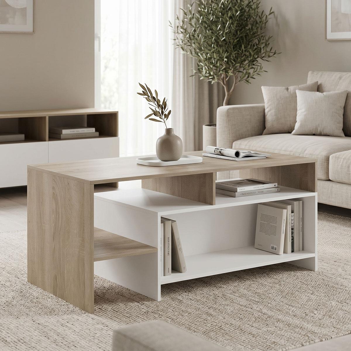 Τραπεζάκι σαλονιού Consa sonoma - λευκό 120x60x52.8εκ Τραπεζάκι σαλονιού Consa sonoma - λευκό 120x60x52.8εκ