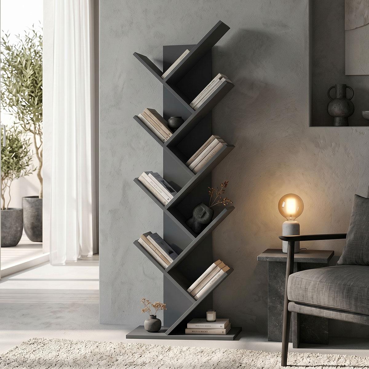 Βιβλιοθήκη Fyllo ανθρακί 50x25x141.5εκ