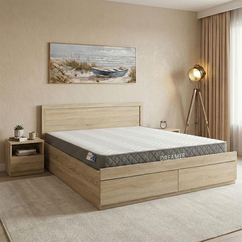 Κρεβάτι Olympus Διπλό με στρώμα Dreamer και συρτάρι σε sonoma 160x200εκ Κρεβάτι Olympus Διπλό με στρώμα Dreamer και συρτάρι σε sonoma 160x200εκ