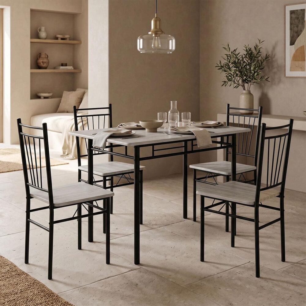 Σετ τραπεζαρία Roza 5τμχ mdf sonoma με μεταλλικό μαύρο πόδι 120x65x75εκ Σετ τραπεζαρία Roza 5τμχ mdf sonoma με μεταλλικό μαύρο πόδι 120x65x75εκ