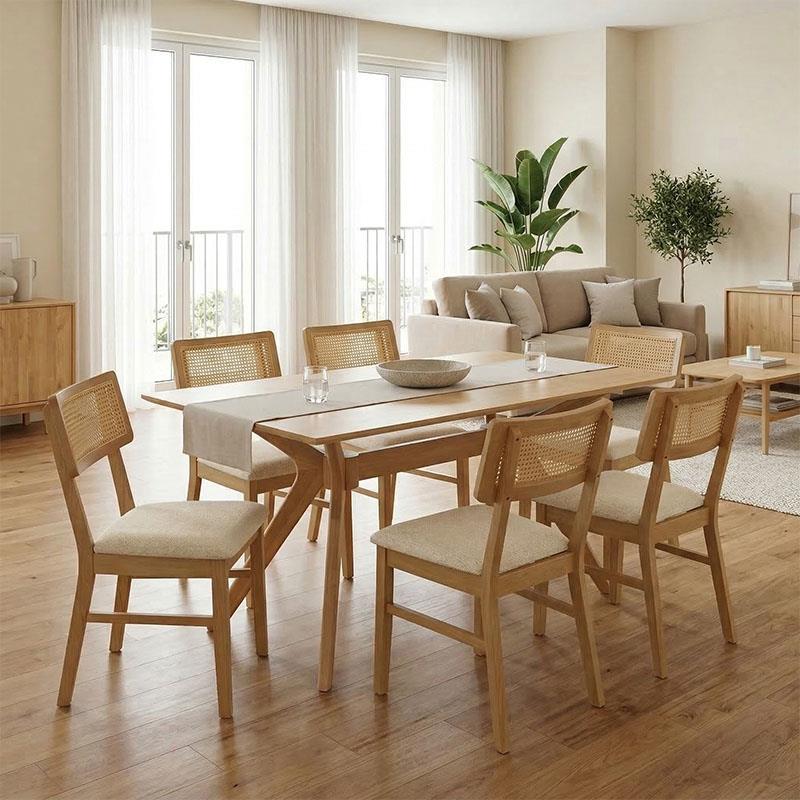 Σετ Τραπεζαρία Raffles 7τεμ rubberwood με pe rattanσε φυσική απόχρωση 150x90x76εκ Σετ Τραπεζαρία Raffles 7τεμ rubberwood με pe rattanσε φυσική απόχρωση 150x90x76εκ