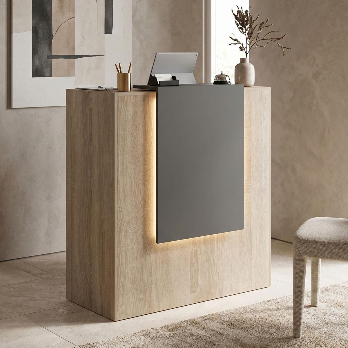 Γραφείο reception Zowel με led sonoma - ανθρακί 90x40x110εκ