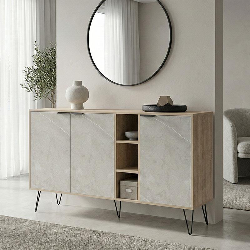 Μπουφές Balain sonoma-γκρι μπεζ όψη μαρμάρου 142x35.5x83εκ Μπουφές Balain sonoma-γκρι μπεζ όψη μαρμάρου 142x35.5x83εκ
