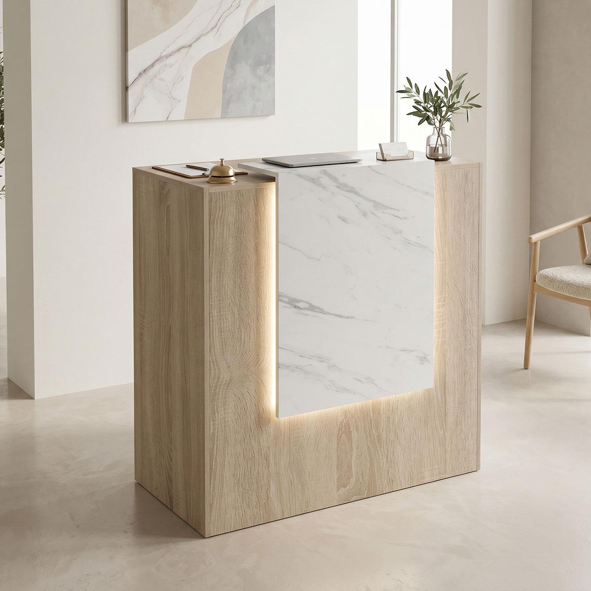 Γραφείο reception Zowel με led sonoma-λευκή όψη μαρμάρου 90x40x110εκ Γραφείο reception Zowel με led sonoma-λευκή όψη μαρμάρου 90x40x110εκ