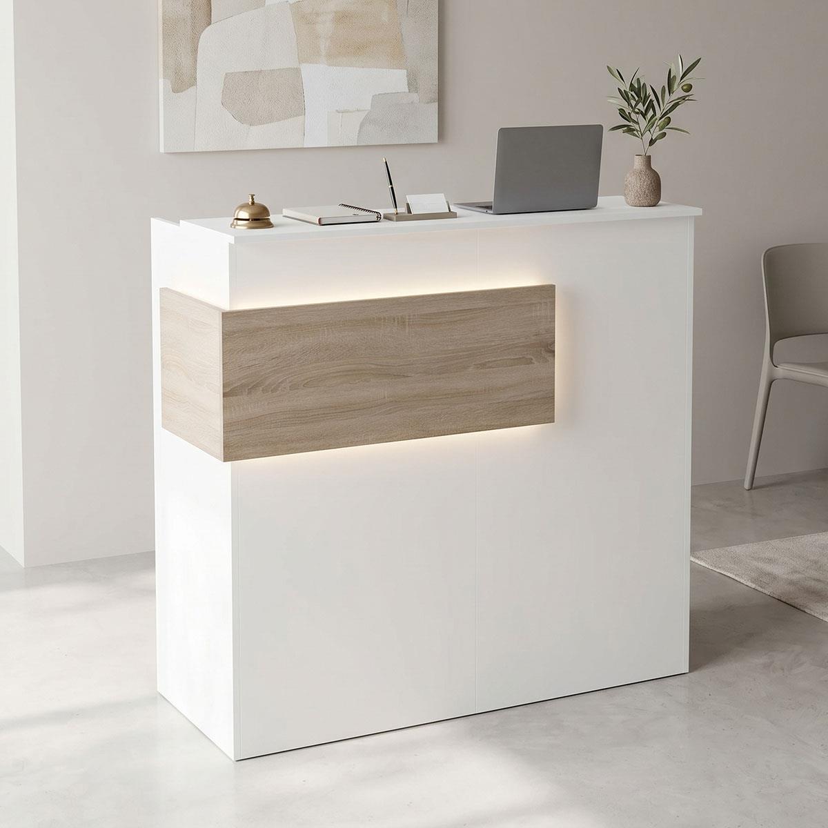 Γραφείο reception Optima με led λευκό-sonoma 110x40x110εκ