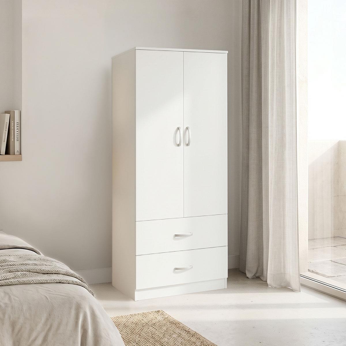 Ντουλάπα δίφυλλη με 2 συρτάρια Alvia λευκή 80x51.5x180εκ Ντουλάπα δίφυλλη με 2 συρτάρια Alvia λευκή 80x51.5x180εκ