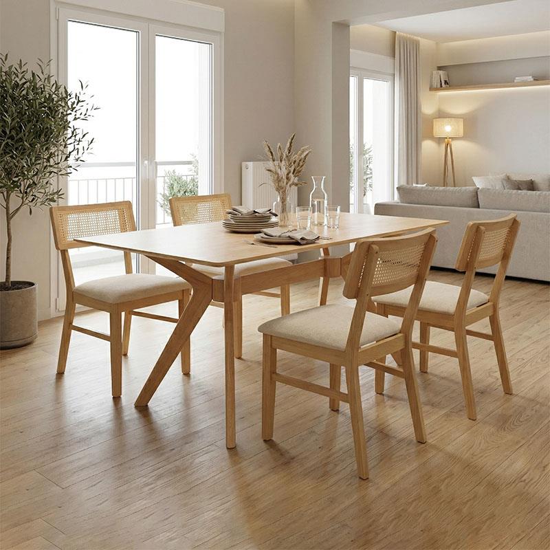 Σετ τραπεζαρία Raffles 5τεμ. rubberwood με pe rattan σε φυσική απόχρωση 150x90x76εκ