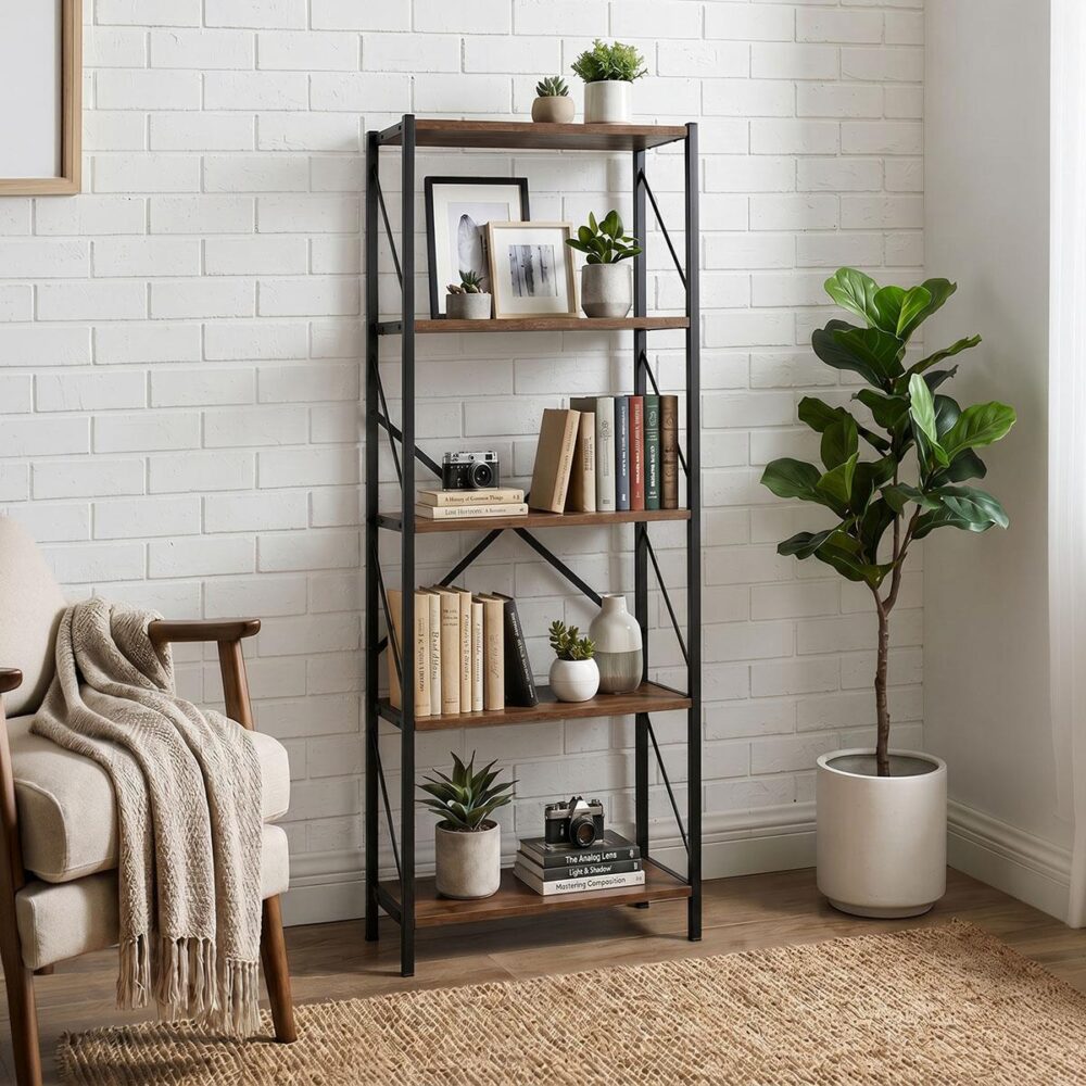 Βιβλιοθήκη Bimblem καρυδί με μαύρο μέταλλο 60x30x150εκ Βιβλιοθήκη Bimblem καρυδί με μαύρο μέταλλο 60x30x150εκ