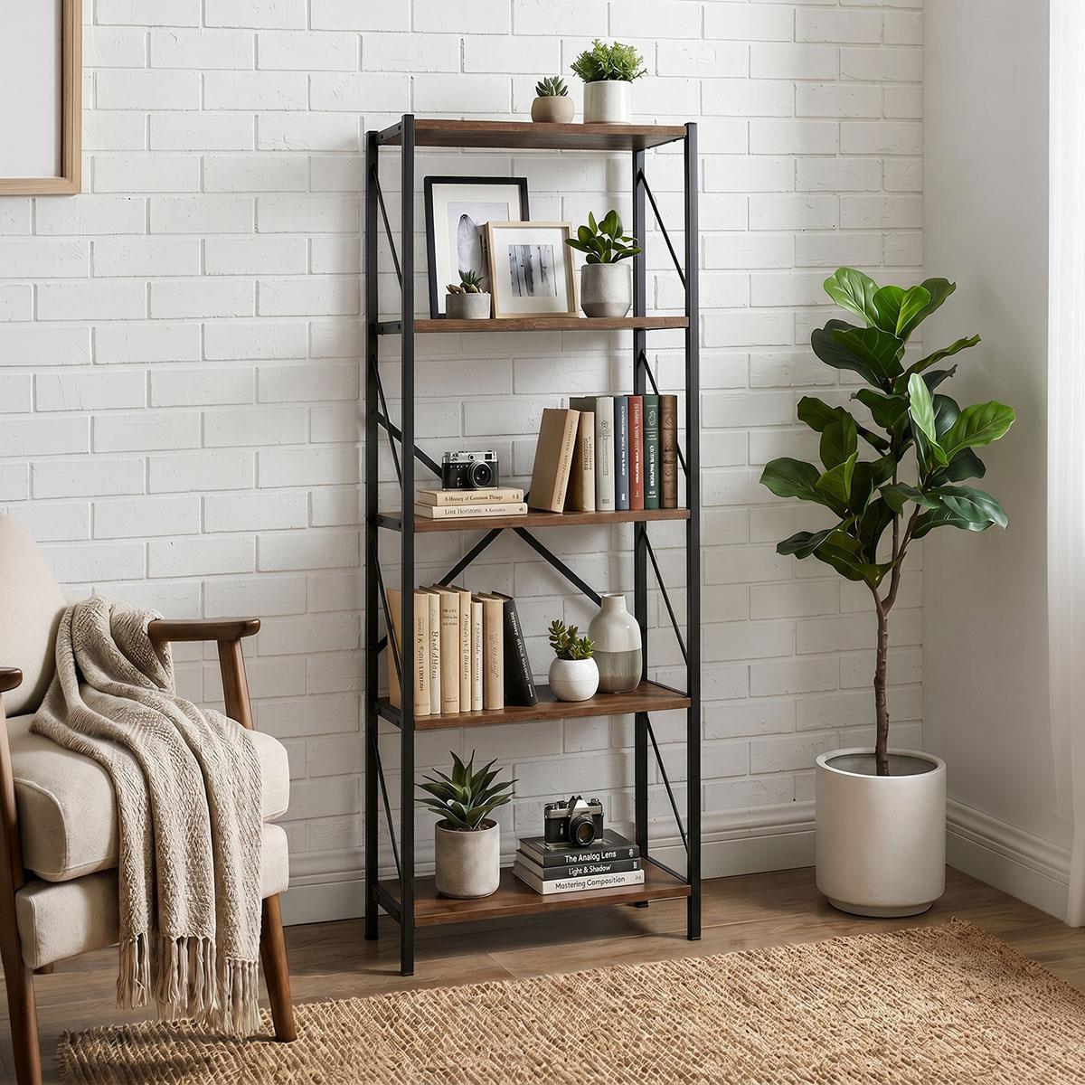 Βιβλιοθήκη Bimblem καρυδί με μαύρο μέταλλο 60x30x150εκ Βιβλιοθήκη Bimblem καρυδί με μαύρο μέταλλο 60x30x150εκ