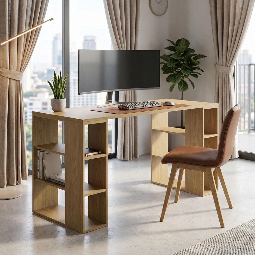 Γραφείο με ραφιέρα Colmar ανοιχτό καρυδί 140x60x75Υεκ.