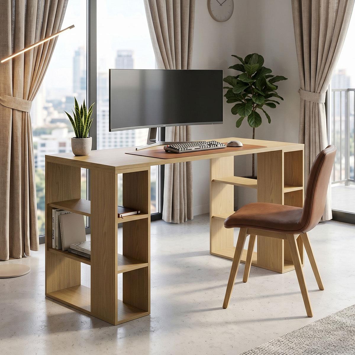Γραφείο με ραφιέρα Colmar ανοιχτό καρυδί 140x60x75Υεκ. Γραφείο με ραφιέρα Colmar ανοιχτό καρυδί 140x60x75Υεκ.