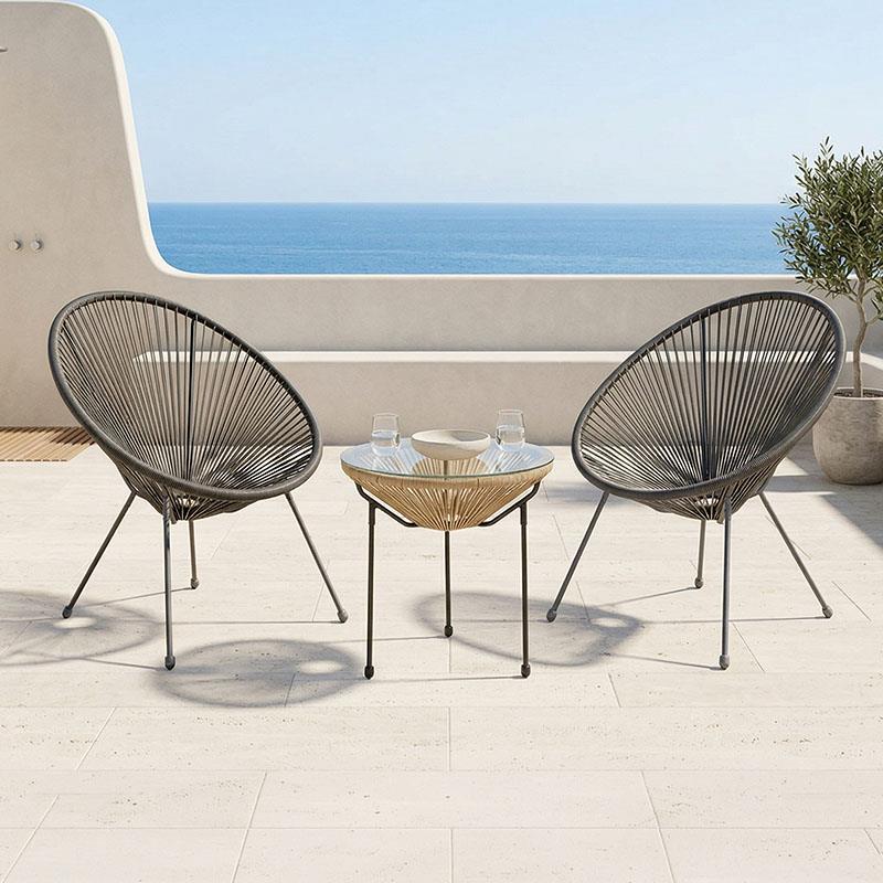 Σετ κήπου Acapulco 3τεμ μέταλλο μαύρο με PE rattan σε φυσική απόχρωση Φ50x52εκ